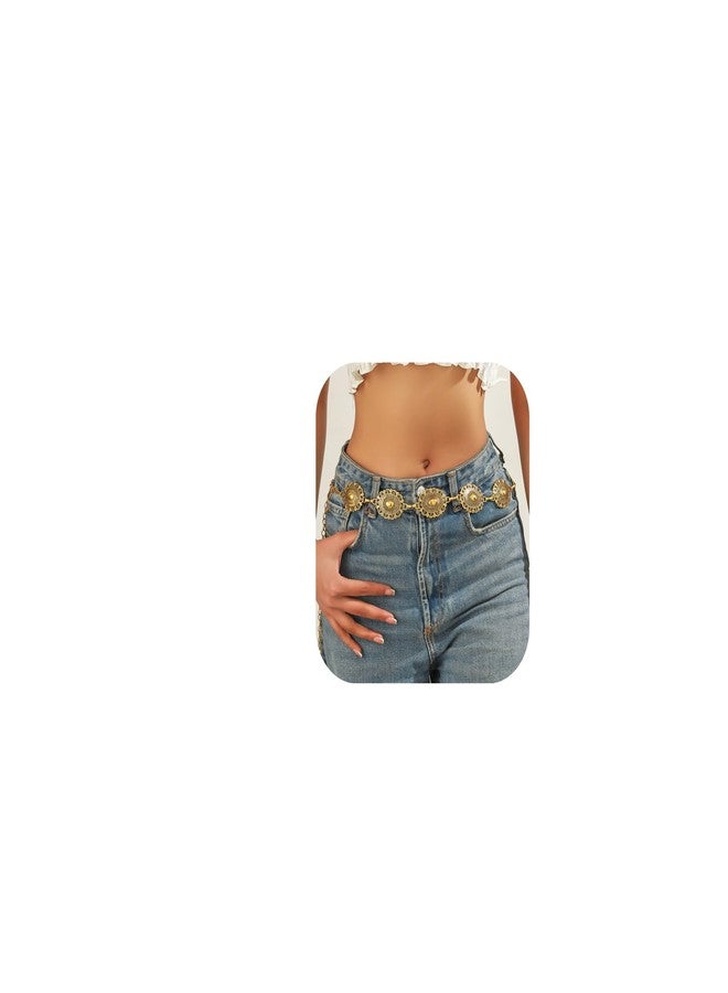 WFik Vintage Floral Waist Chain,45inch Long Waist Belt for Dress Jean Pants,Metal Bead Belly Chain,Outfit Link Belt Jewelry for Women (Gold) - Image 1